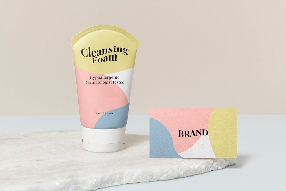 Skincare tube mockup psd, business card, product packaging branding design