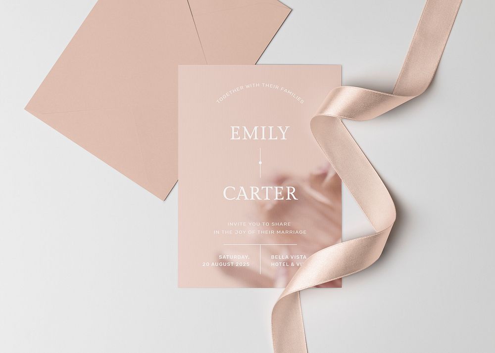 Pink wedding invitation card mockup psd, aesthetic design