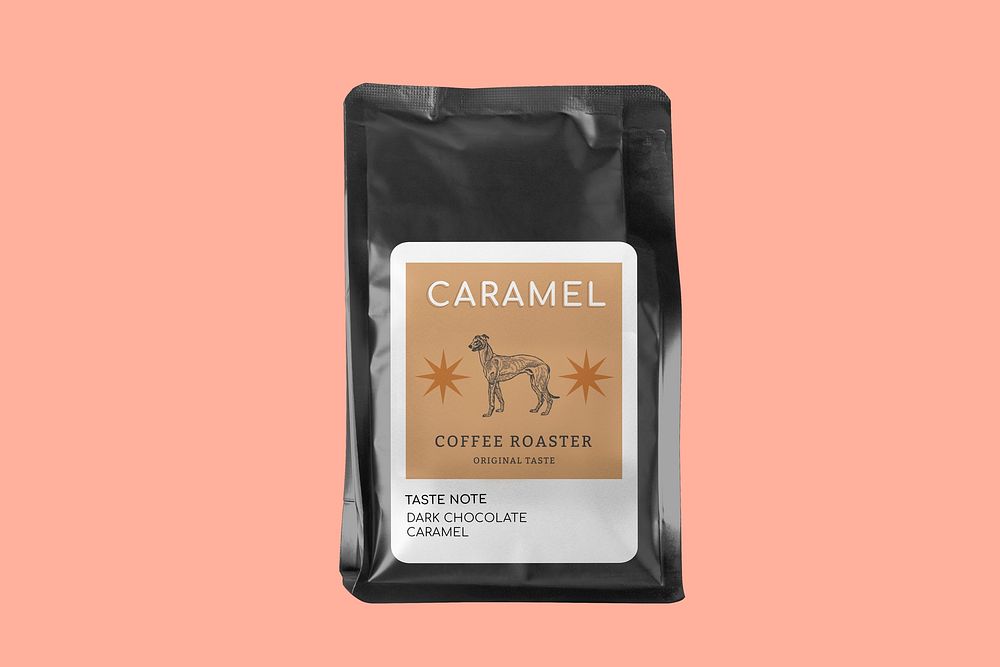 Caramel coffee bag, product packaging design