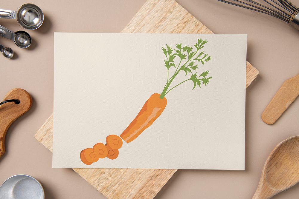 Cute carrot illustration on paper in kitchen