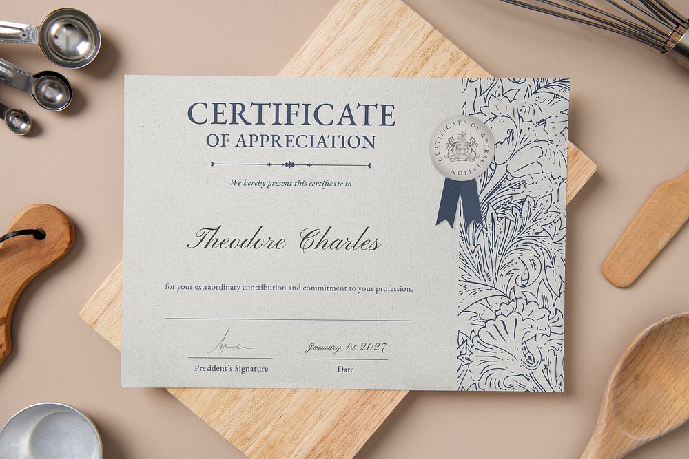 Cooking certificate mockup, professional education psd
