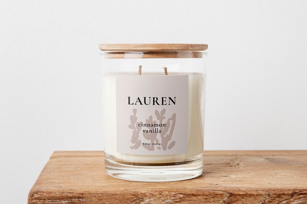 Scented candle jar label mockup, product packaging  psd