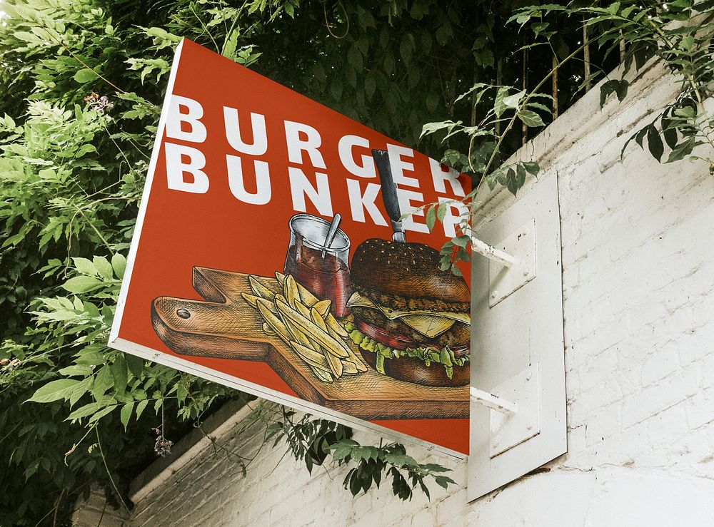 Shop sign mockup, burger restaurant psd