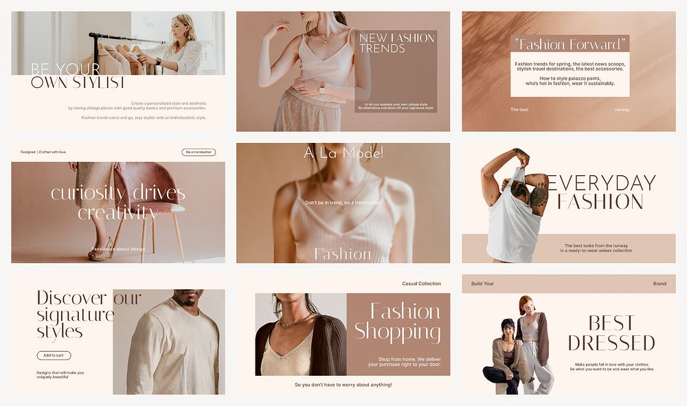 Fashion aesthetic presentation editable template set vector