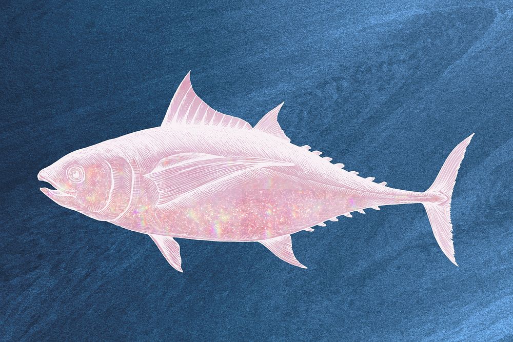 Pink holographic tuna fish design element