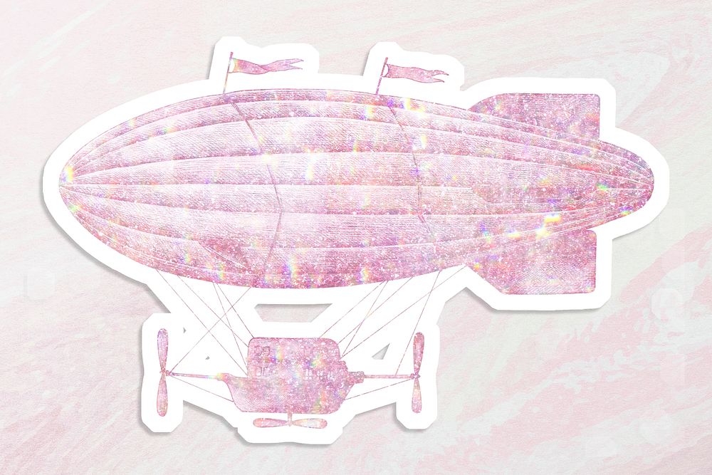 Pink holographic hot air balloon  sticker with a white border