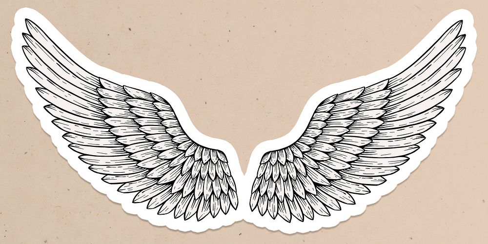 Angel wings outline sticker overlay on a beige background 