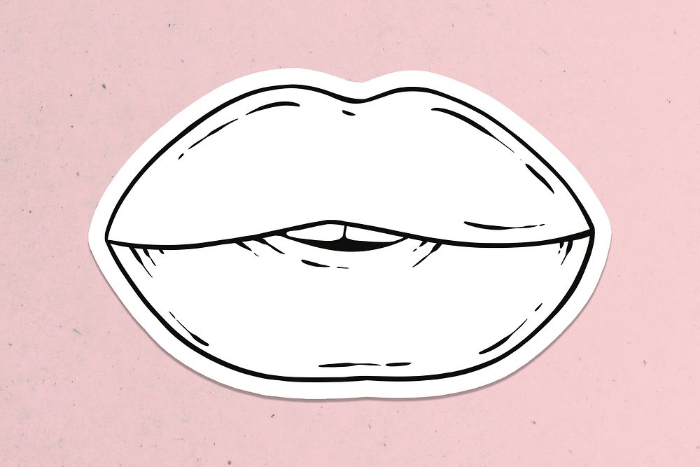 Black and white lips sticker on pink background