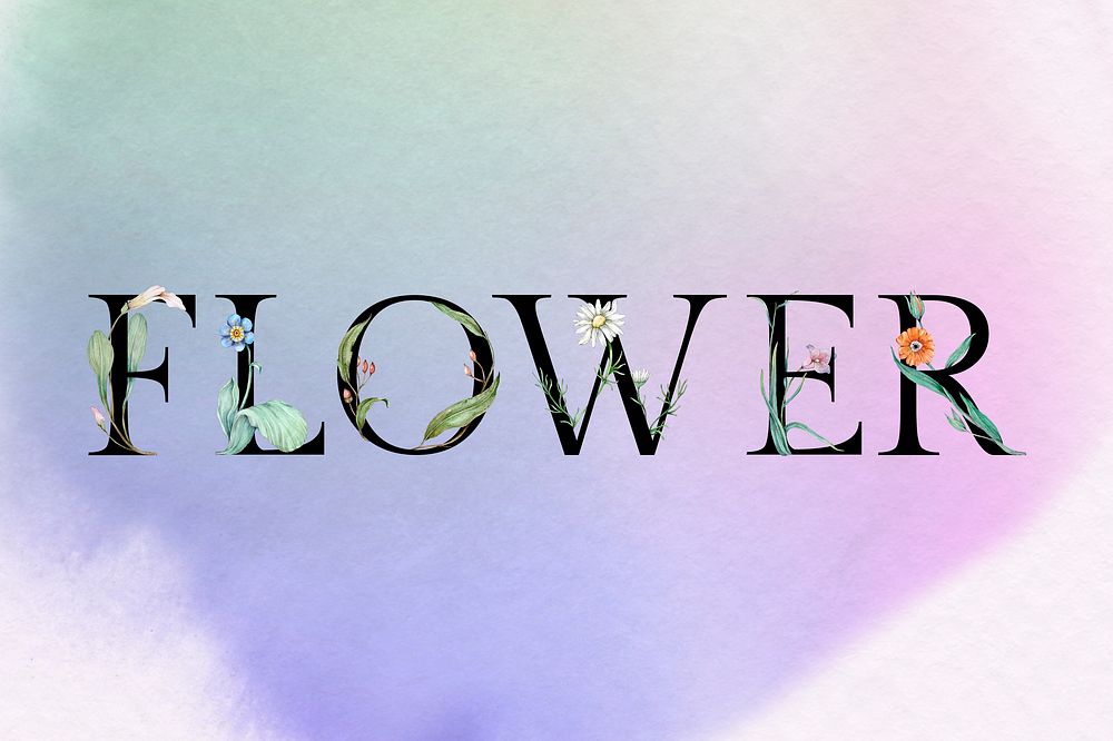 Flower word botanical font watercolor typeface