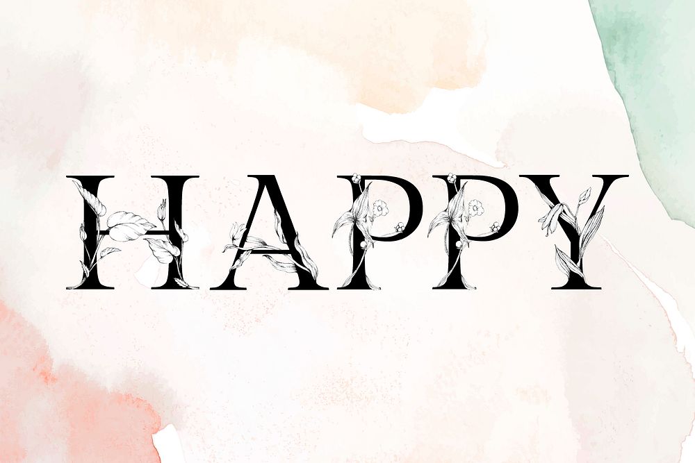 Vector happy word decorated font watercolor typography