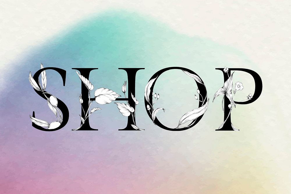 Vector shop word floral font typography