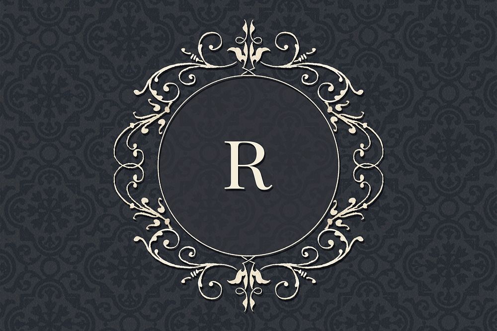 R letter vintage badge psd on black
