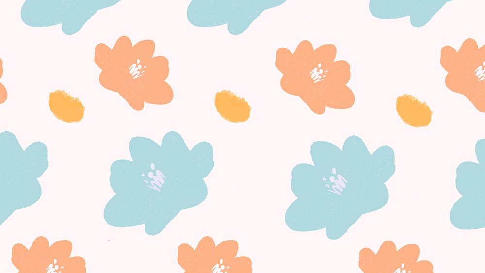 Psd colorful pastel flowers hand drawn pattern background