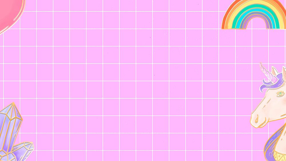 Vector unicorn pink grid aesthetic rainbow background