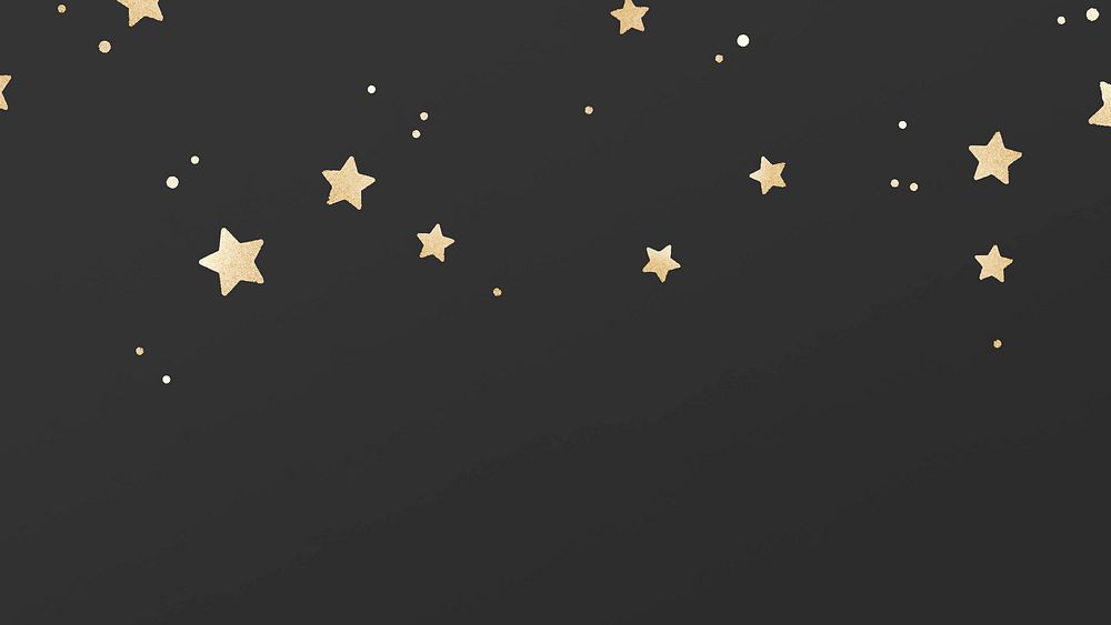 Golden shimmery stars vector pattern on black background