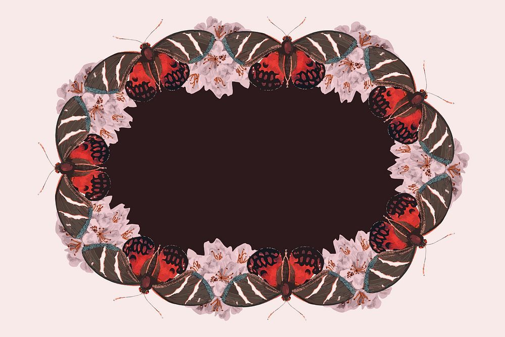Vintage butterfly pattern pink frame illustration, remix from The Naturalist's Miscellany by George Shaw