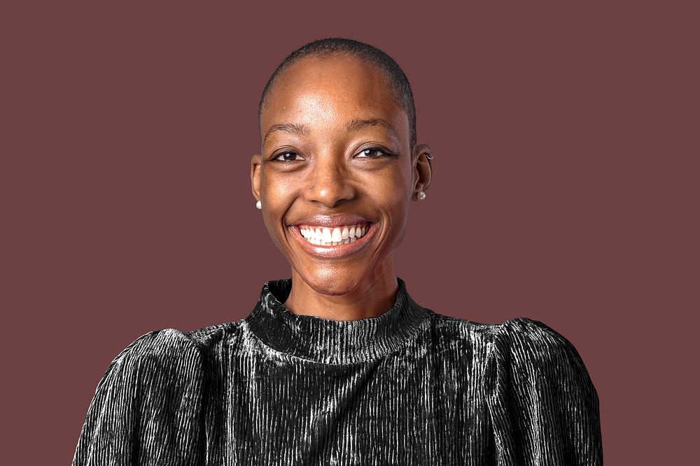 Smiley African American woman closeup portrait studio shoot