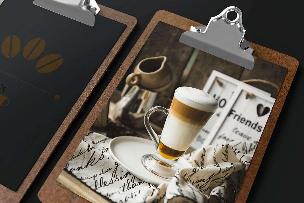 Clipboard mockup, editable cafe menu design psd