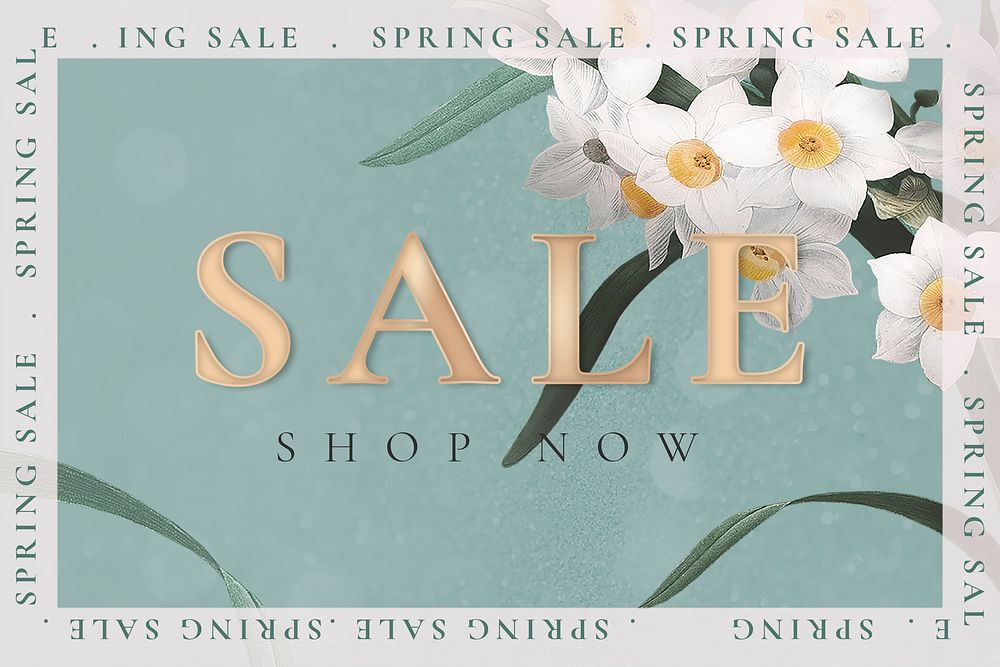 Sale, shop now in floral frame with Daffodil in springtime