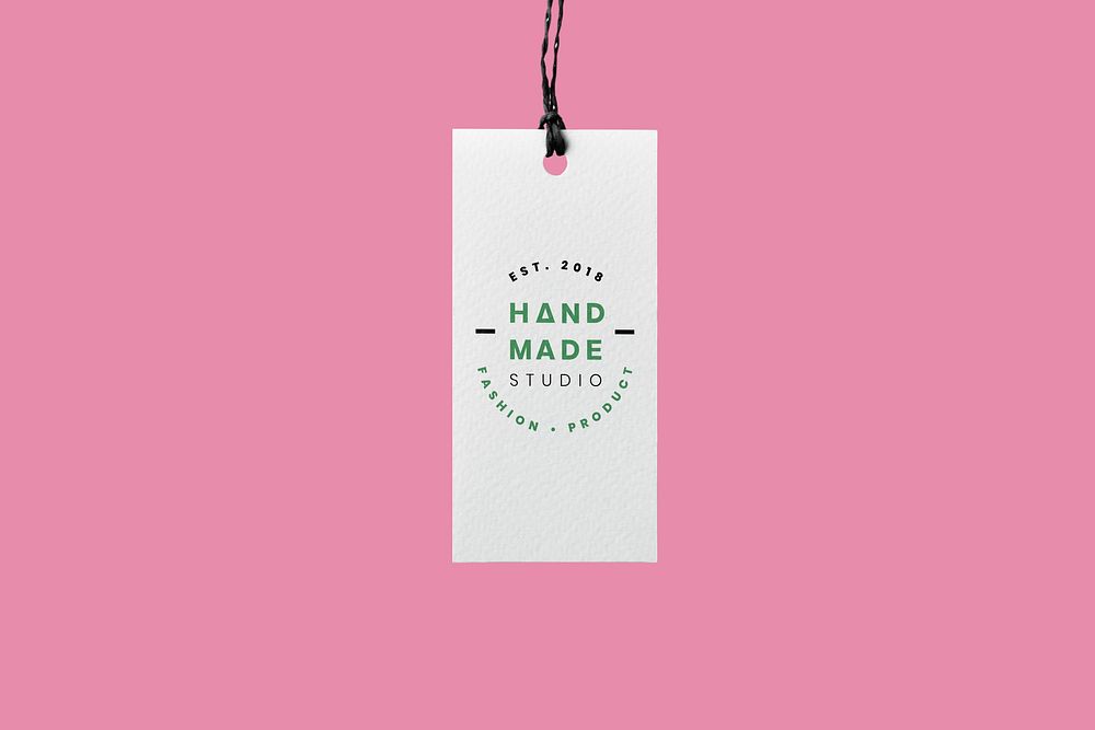 Clothing tag label, handmade fashion product, pink design