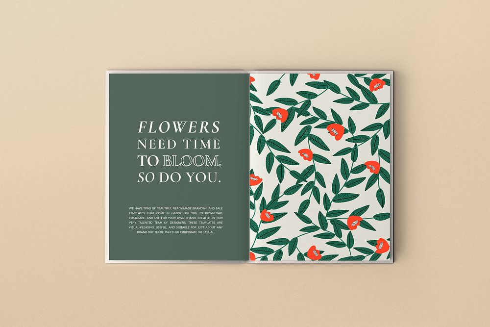 Book mockup psd, editable floral pattern and color changeable design