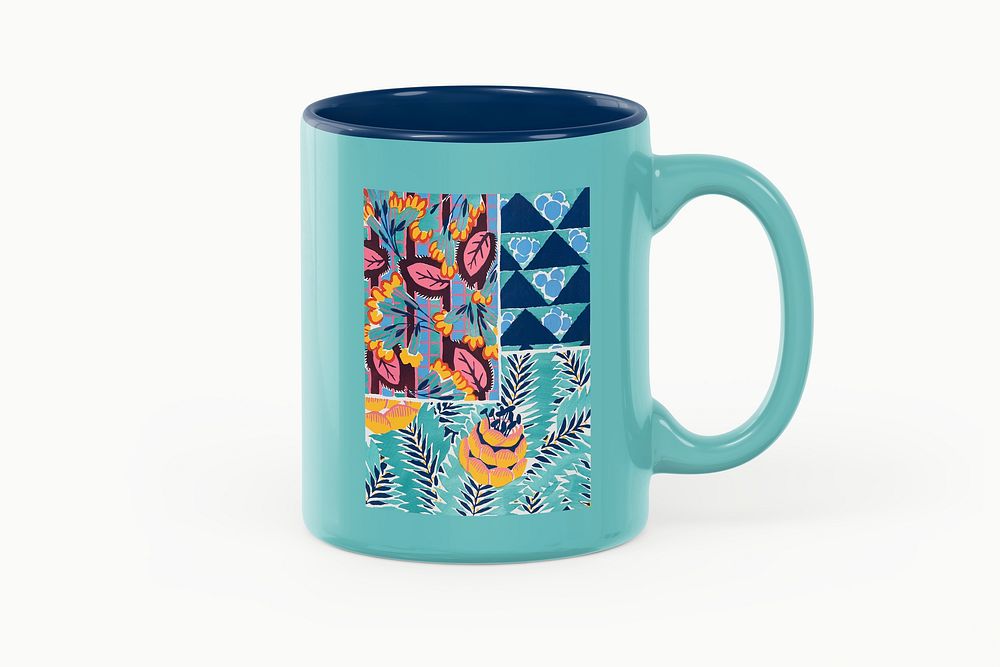 Ceramic coffee mug mockup, floral design psd