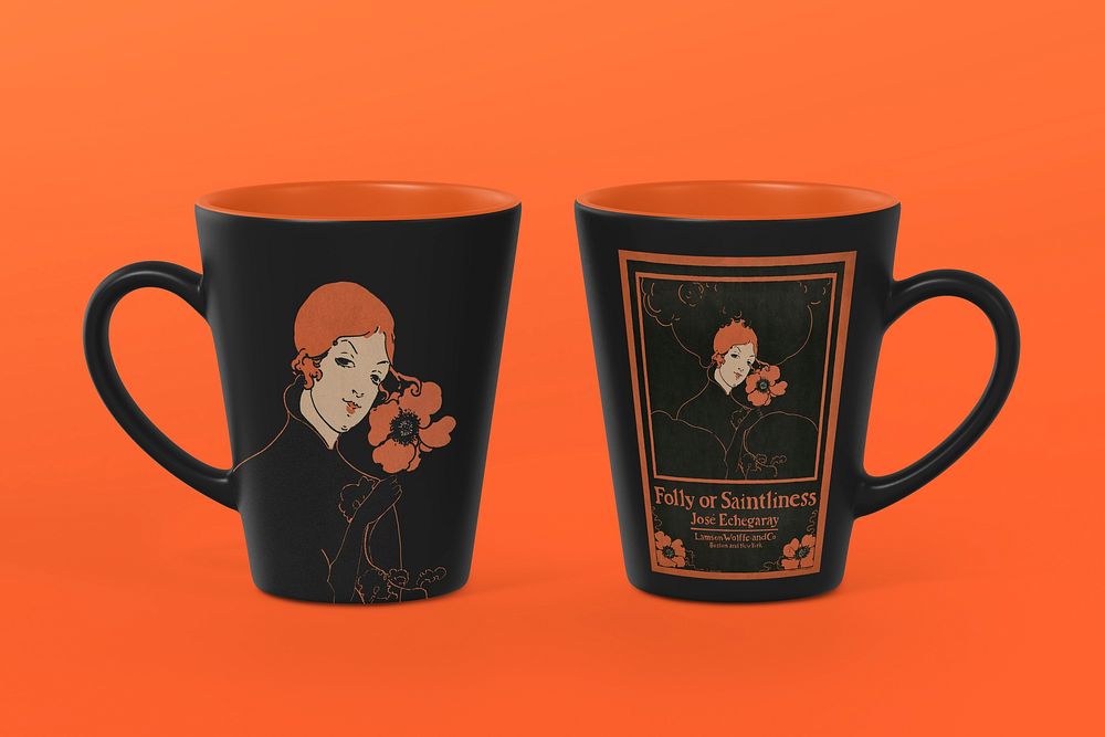 Ceramic coffee mug mockup, vintage design psd