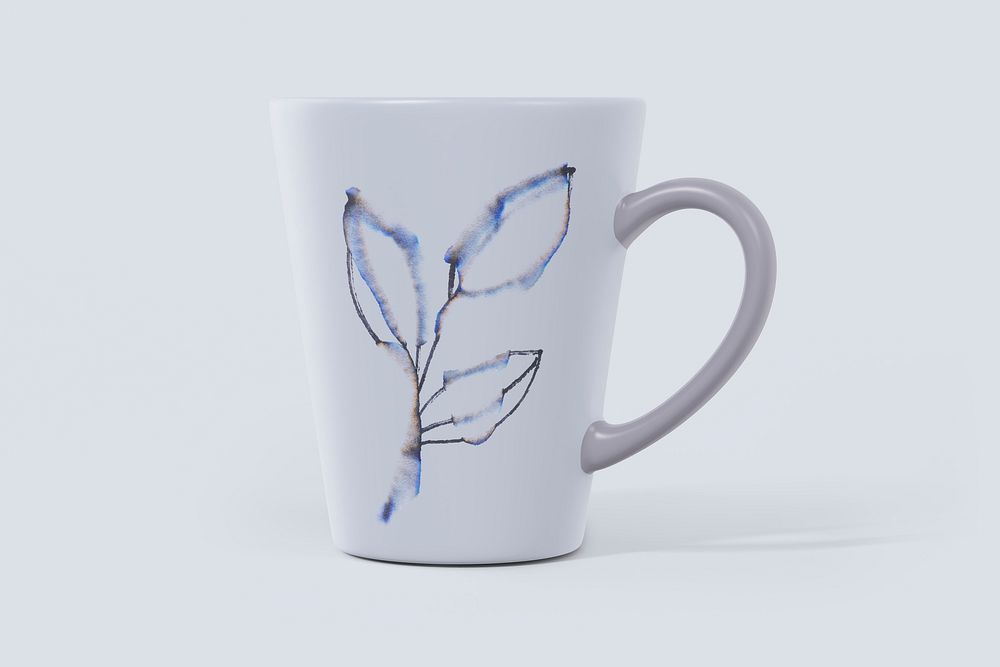 Ceramic coffee mug mockup, leafy design psd