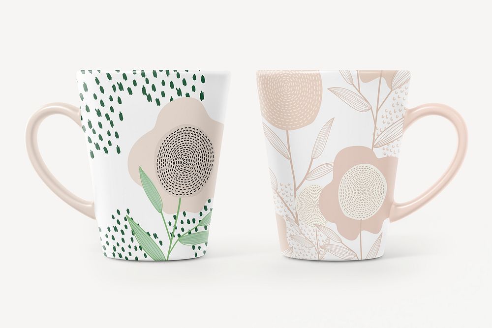 Ceramic coffee mug mockup, floral design psd