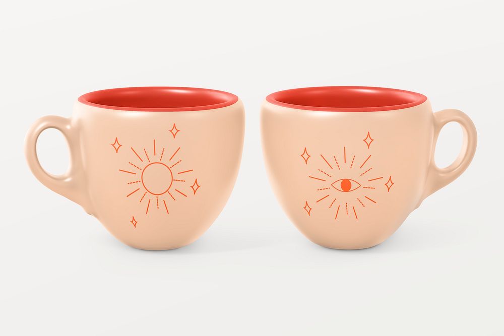 Ceramic espresso cup mockup, celestial design psd
