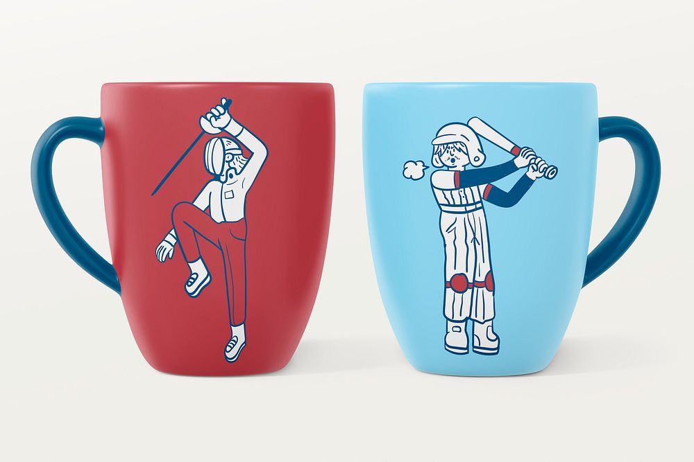 Coffee mugs mockup, sporty ceramic design psd