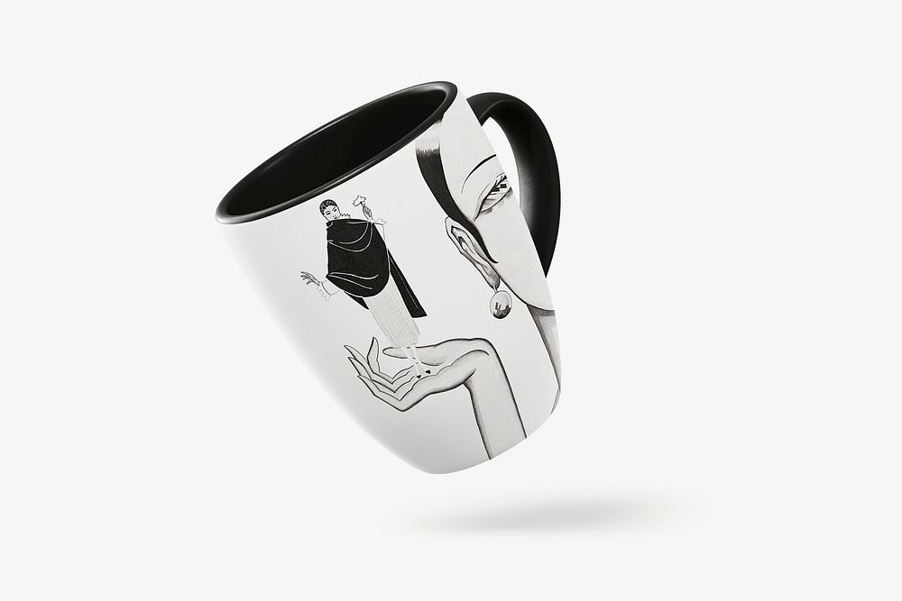 Coffee mug mockup, abstract woman ceramic design psd
