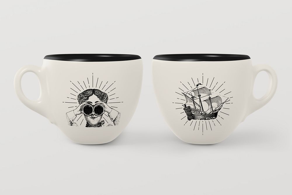 Ceramic espresso cup mockup, vintage design psd