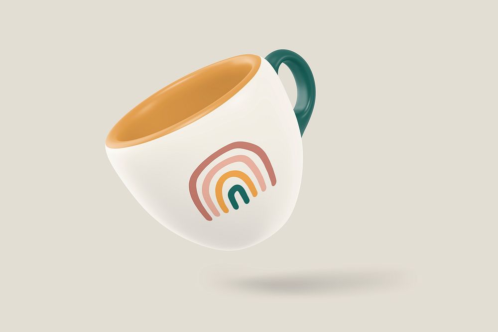 Ceramic espresso cup mockup, rainbow doodle design psd