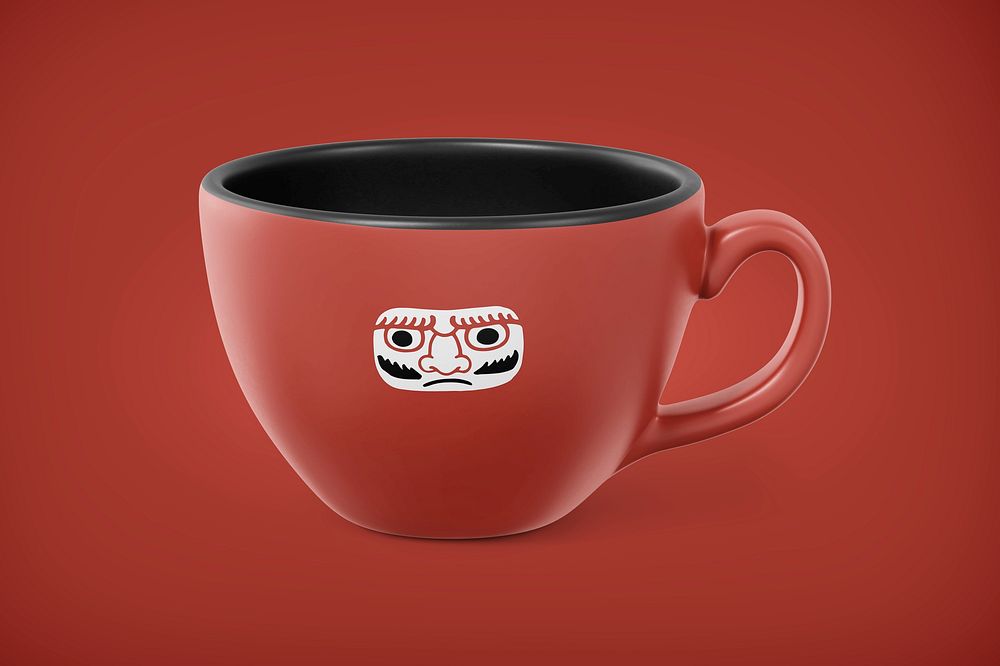 Ceramic coffee cup mockup, red Japanese design psd
