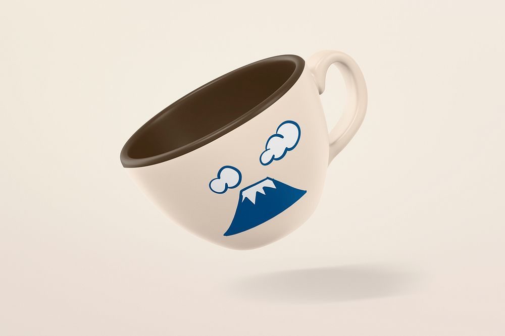 Ceramic coffee cup mockup, mountain doodle design psd