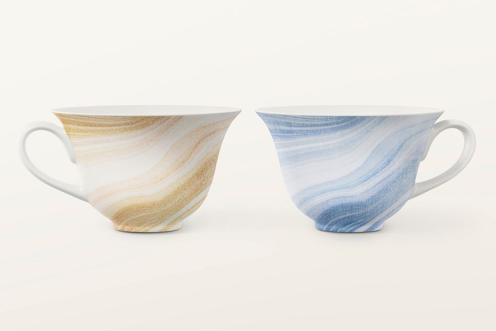 Tea cups mockup, marble product design psd