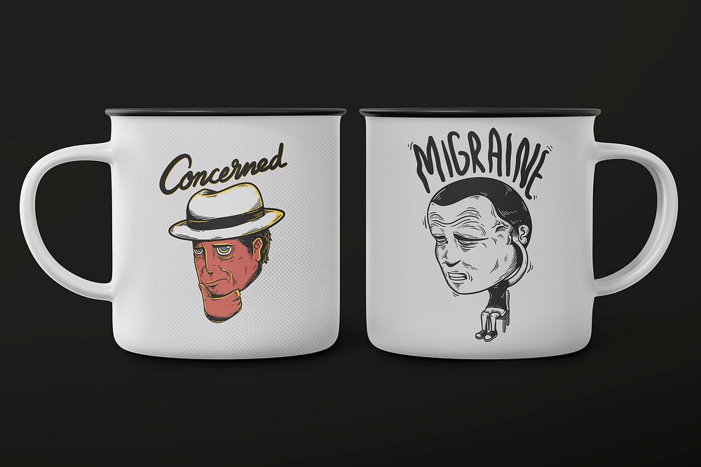 Camping mugs mockup, vintage product design psd