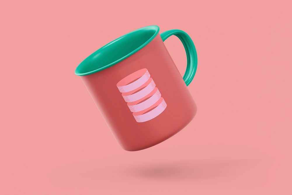 Camping mug mockup, red abstract product design psd