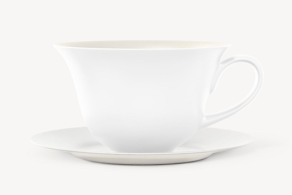 Tea cup, saucer mockup, white product design psd