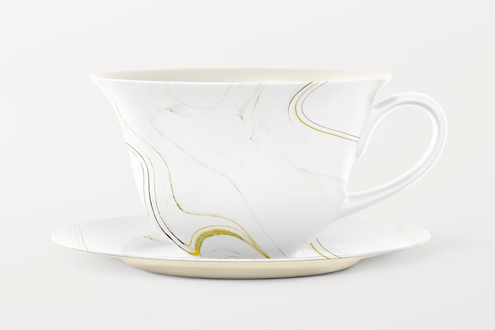 Tea cup, saucer mockup, white product design psd