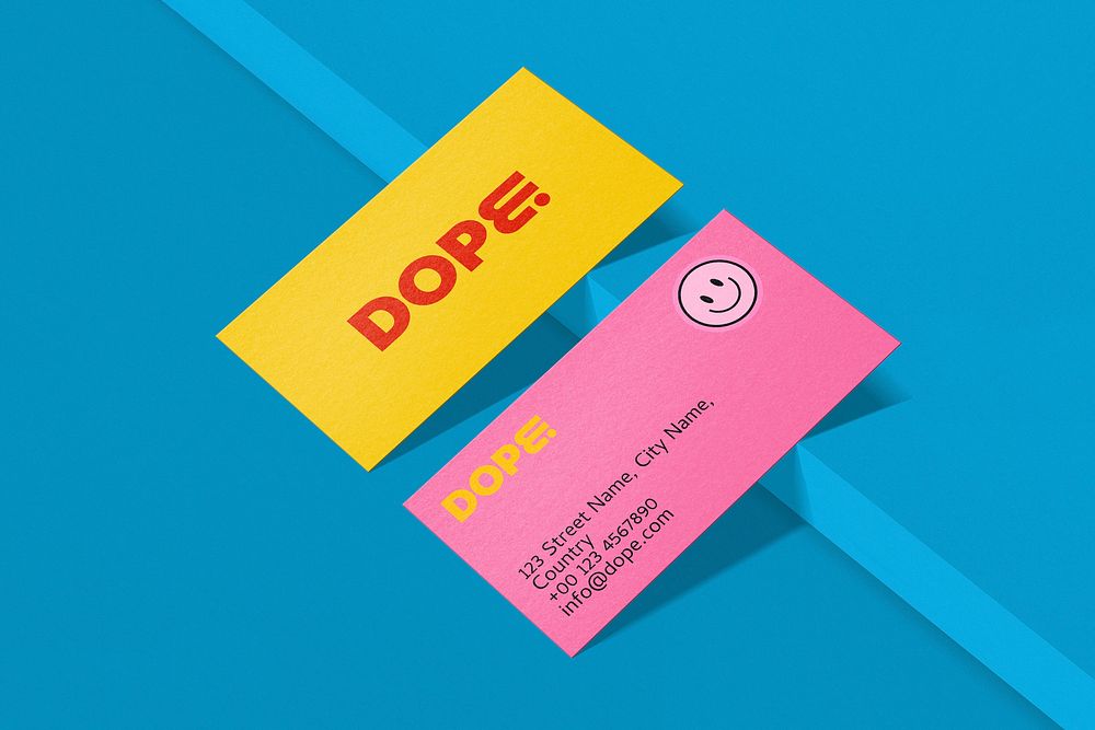 Business card mockup, colorful, funky design psd