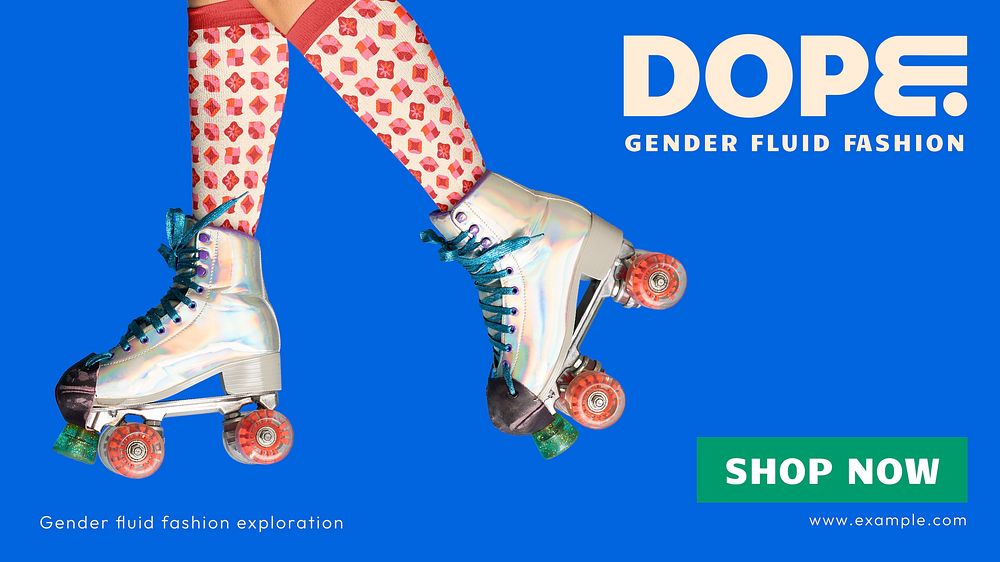 Roller skates blog banner template, retro apparel branding vector