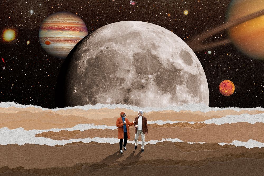 Gay couple background, galaxy collage art remixed media