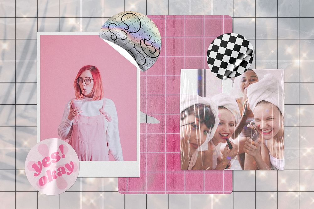 Feminine mood board, pink girly design