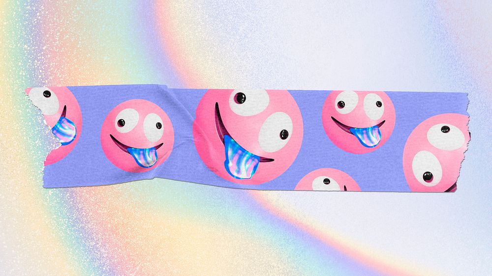 Washi tape mockup, smiling face kidcore design psd