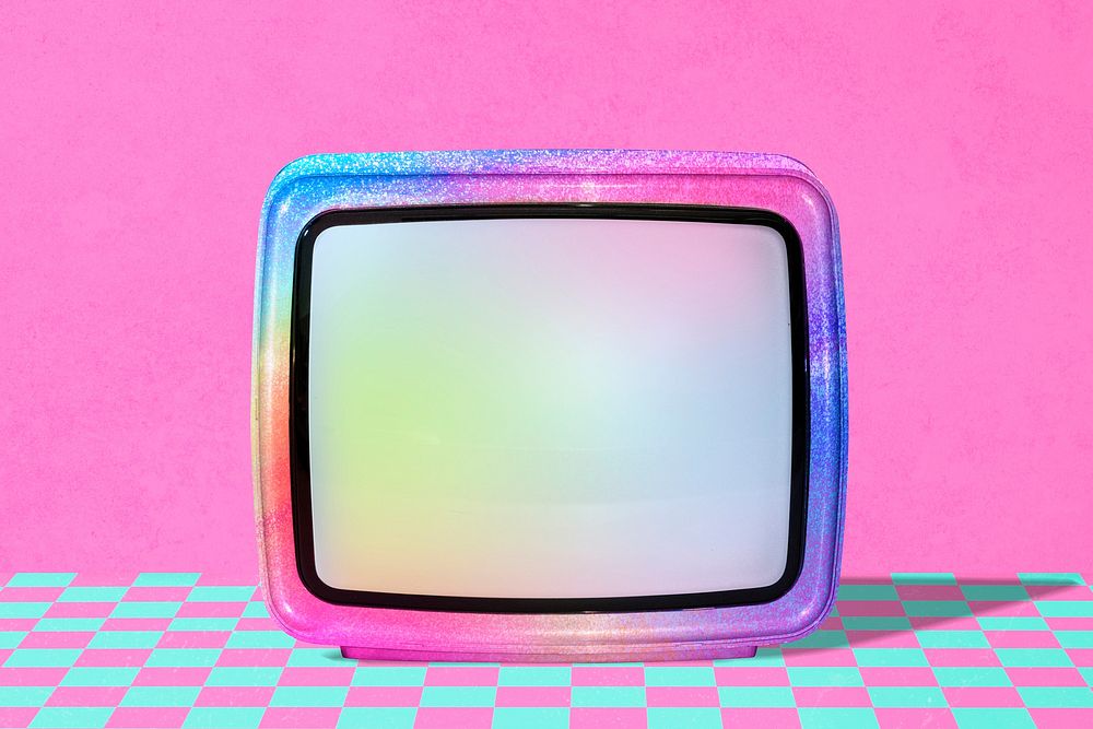 Retro television mockup, colorful aesthetic design  psd