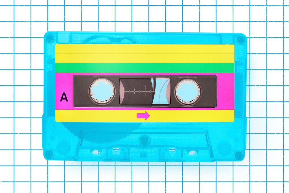 Blue cassette tape collage element psd