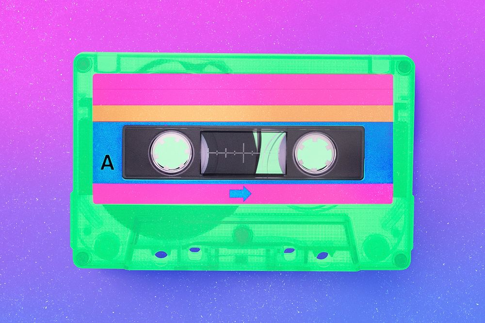 Colorful cassette tape collage element psd