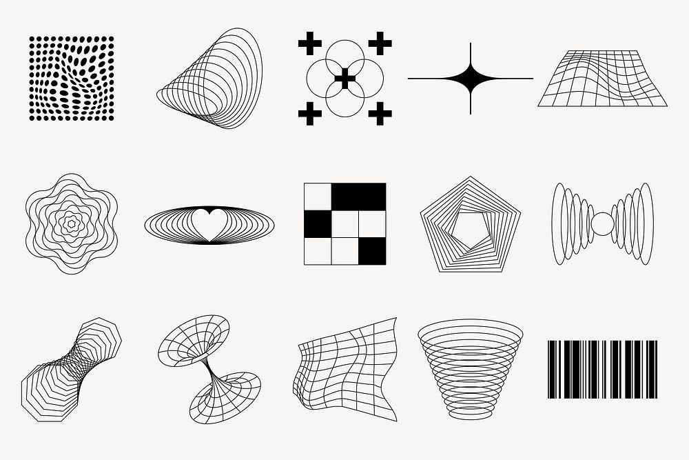 Abstract geometric wireframe shape design set vector